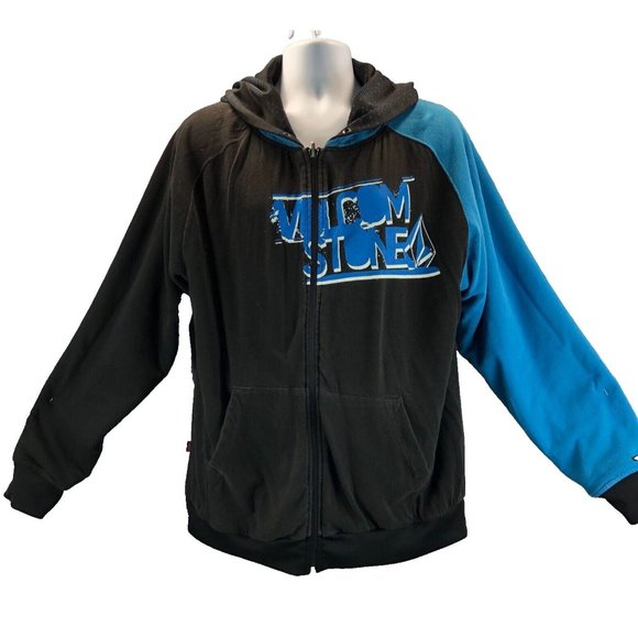 Volcom Mens XL Black Blue Stone Logo Jersey Full Zip Heavyweight Skater Hoodie - Picture 2 of 16
